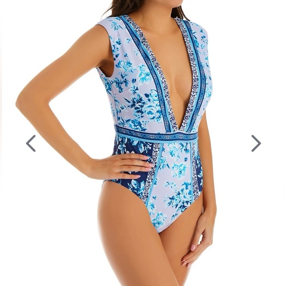 NANETTE LEPORE Lavender Trails Priya Plunge Swimsuit NEW WITH TAG SIZE:4 - Picture 4 of 13